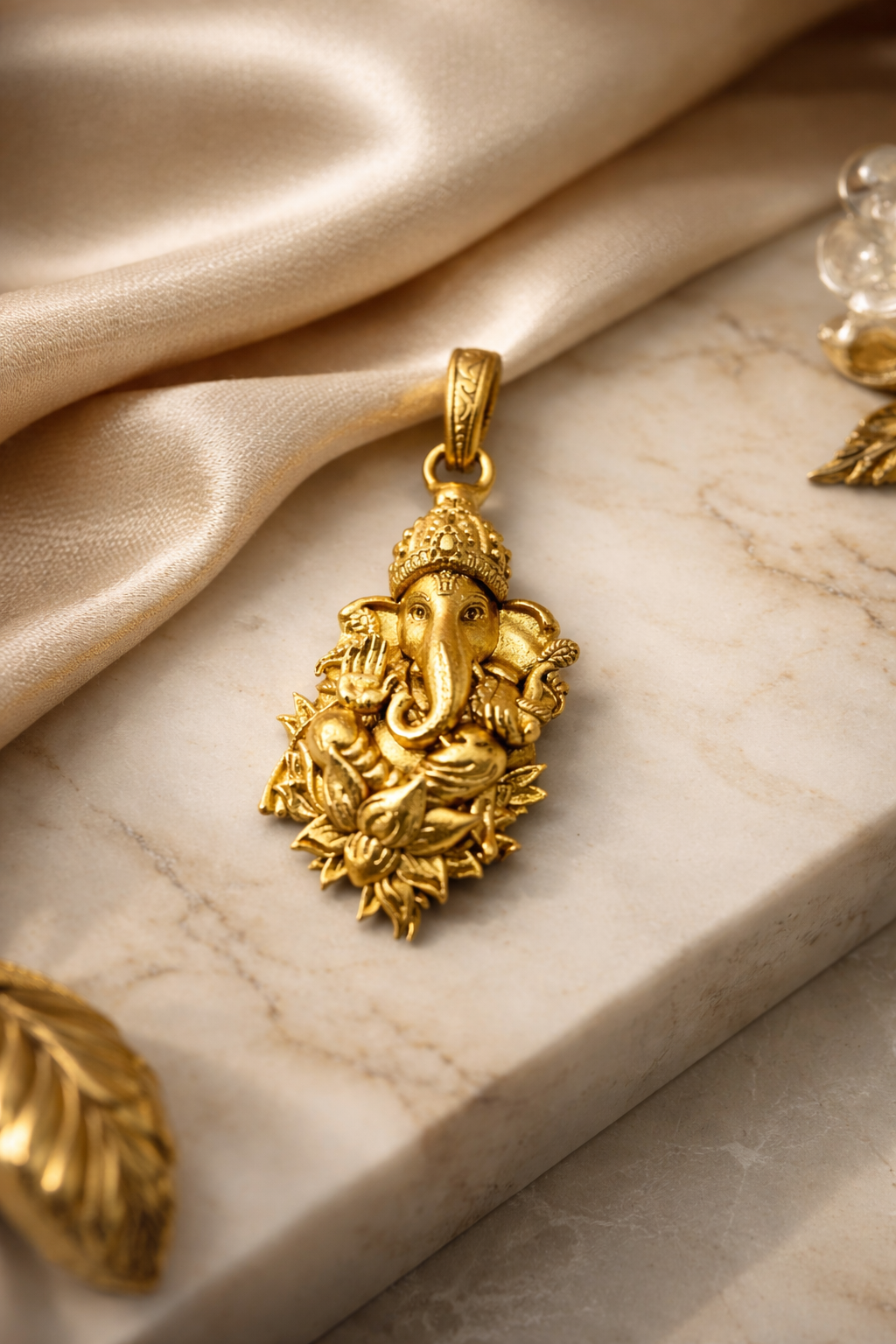 Gold Plated Lord Ganesha Pendant | Antique Finish Ganpati Idol Necklace Charm | Religious Spiritual Jewelry for Men & Women