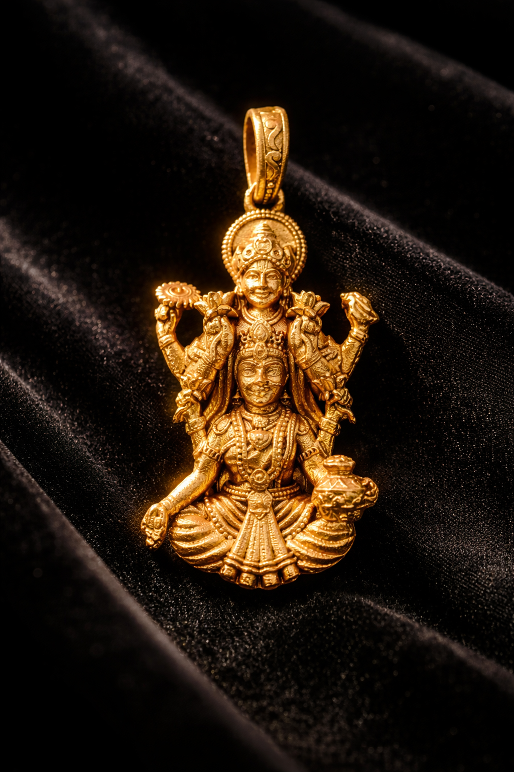 Gold Plated Lakshmi Narayan Pendant | Lord Vishnu & Goddess Lakshmi Idol Necklace Charm | Spiritual Religious Jewelry for Men & Women