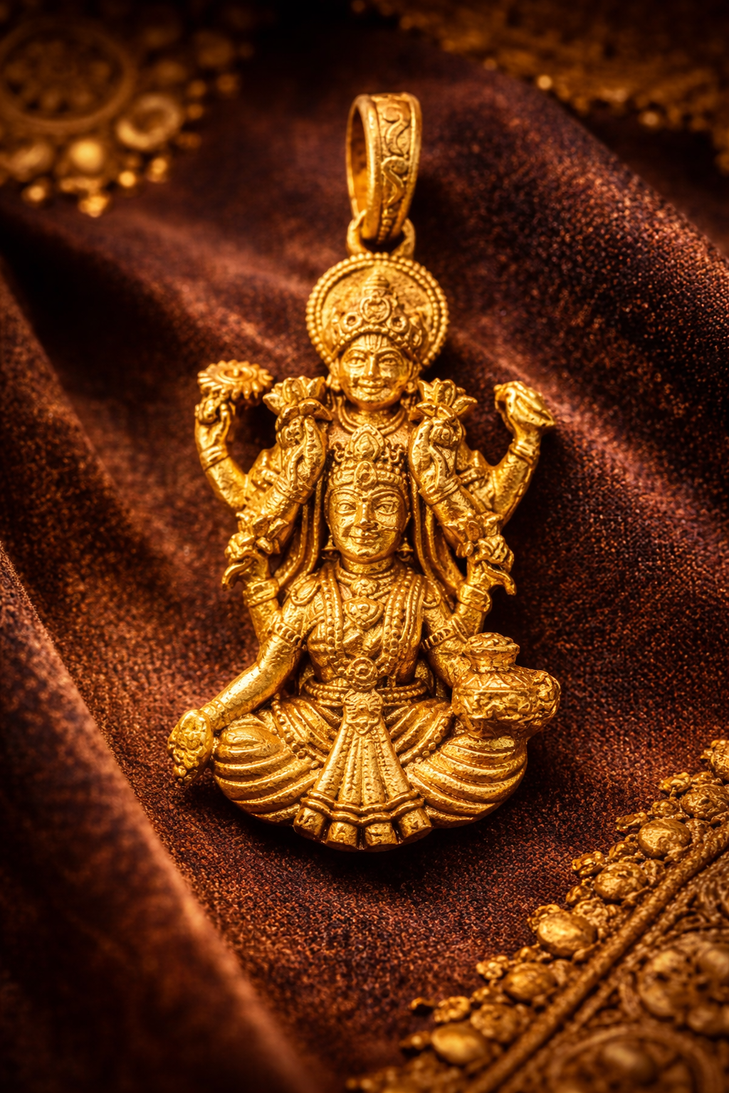 Gold Plated Lakshmi Narayan Pendant | Lord Vishnu & Goddess Lakshmi Idol Necklace Charm | Spiritual Religious Jewelry for Men & Women