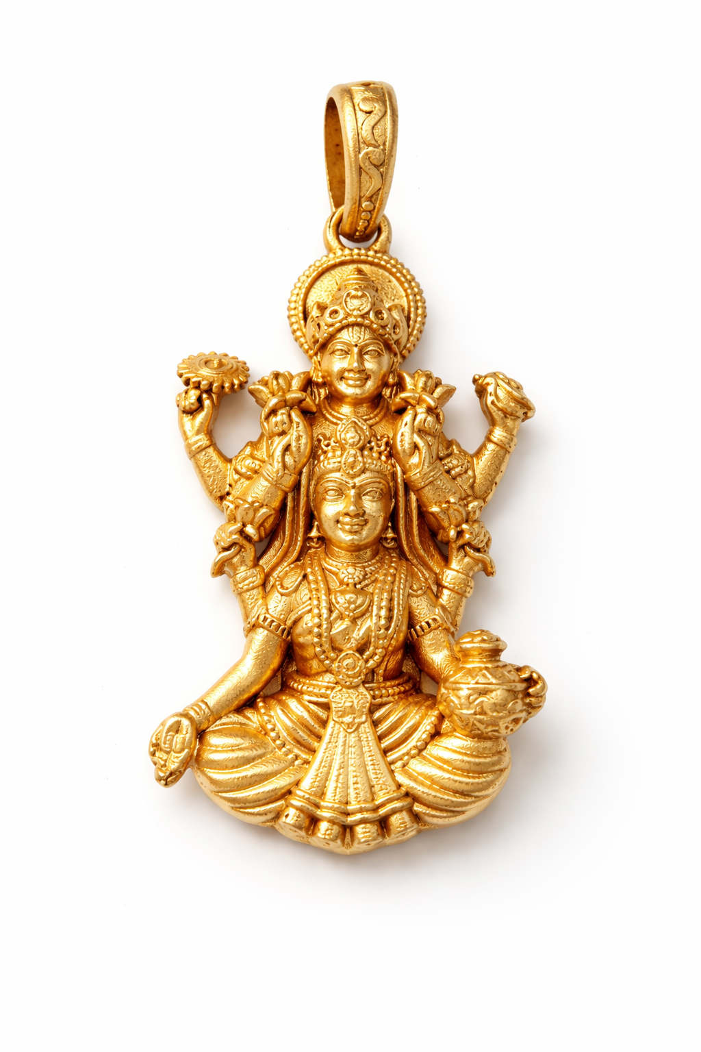 Gold Plated Lakshmi Narayan Pendant | Lord Vishnu & Goddess Lakshmi Idol Necklace Charm | Spiritual Religious Jewelry for Men & Women