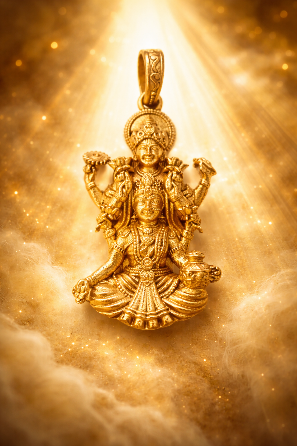 Gold Plated Lakshmi Narayan Pendant | Lord Vishnu & Goddess Lakshmi Idol Necklace Charm | Spiritual Religious Jewelry for Men & Women
