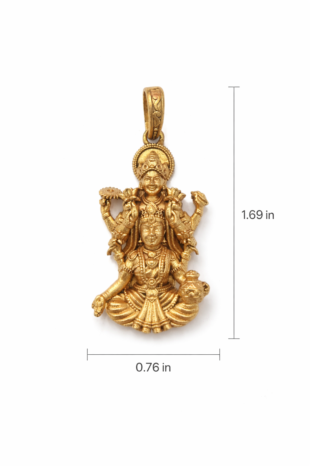 Gold Plated Lakshmi Narayan Pendant | Lord Vishnu & Goddess Lakshmi Idol Necklace Charm | Spiritual Religious Jewelry for Men & Women
