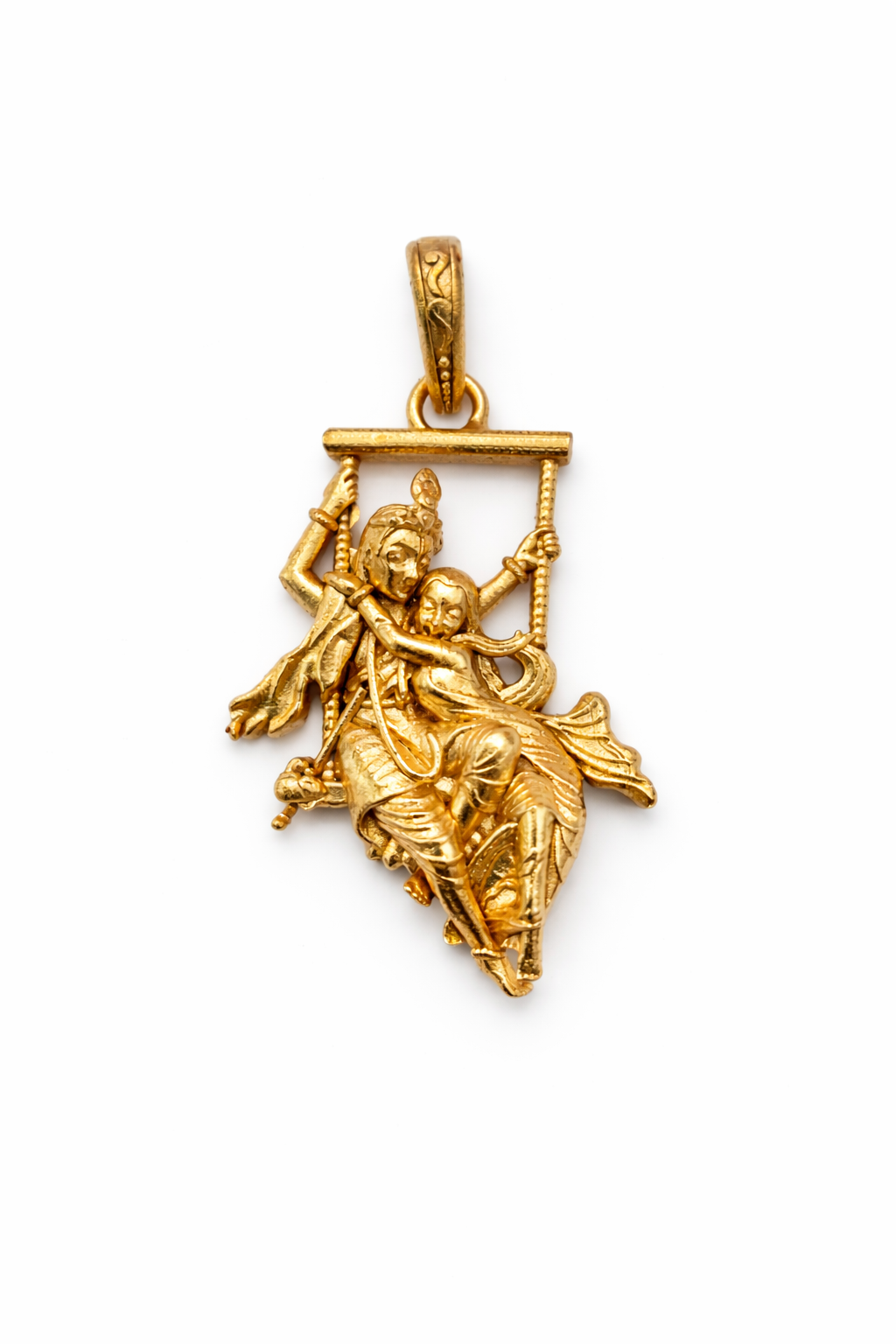 Gold Plated Radha Krishna Jhula Pendant | Swing Design Krishna Couple Necklace Charm | Spiritual Religious Jewelry for Men & Women