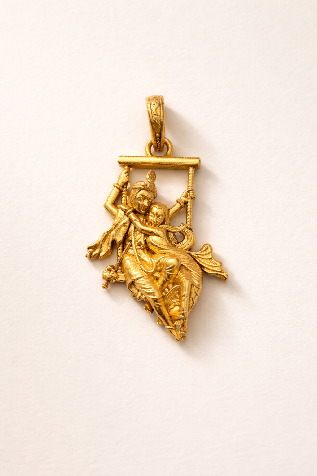 Gold Plated Radha Krishna Jhula Pendant | Swing Design Krishna Couple Necklace Charm | Spiritual Religious Jewelry for Men & Women