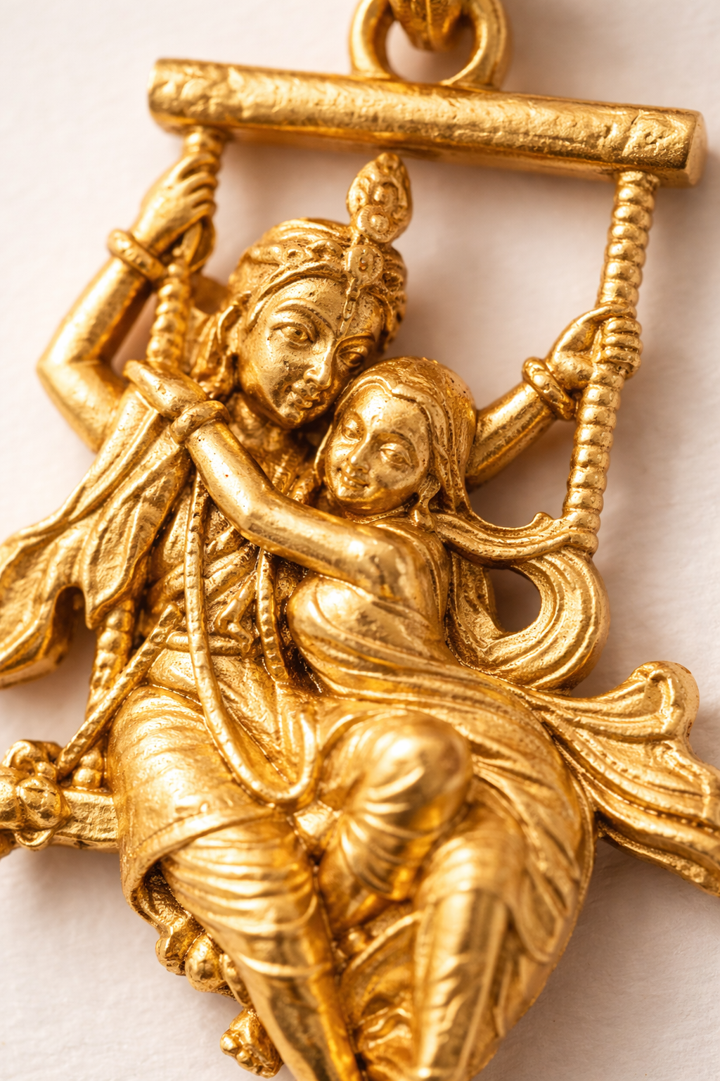 Gold Plated Radha Krishna Jhula Pendant | Swing Design Krishna Couple Necklace Charm | Spiritual Religious Jewelry for Men & Women