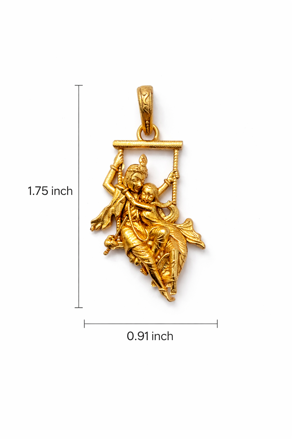 Gold Plated Radha Krishna Jhula Pendant | Swing Design Krishna Couple Necklace Charm | Spiritual Religious Jewelry for Men & Women