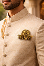 Gold Plated Surya Narayan Brooch | Sun God with Seven Horses Design | Spiritual Hindu Pin for Ethnic & Festive Wear