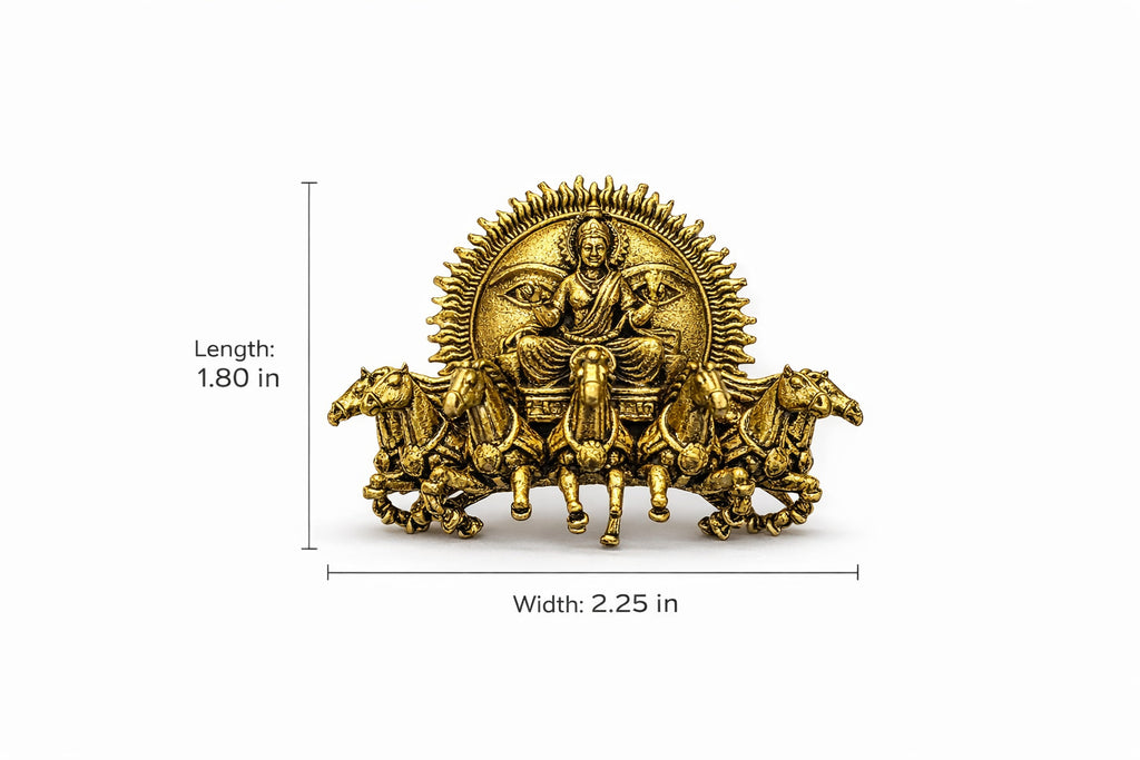 Gold Plated Surya Narayan Brooch | Sun God with Seven Horses Design | Spiritual Hindu Pin for Ethnic & Festive Wear