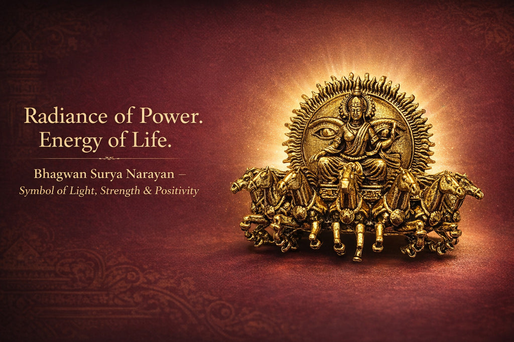 Gold Plated Surya Narayan Brooch | Sun God with Seven Horses Design | Spiritual Hindu Pin for Ethnic & Festive Wear