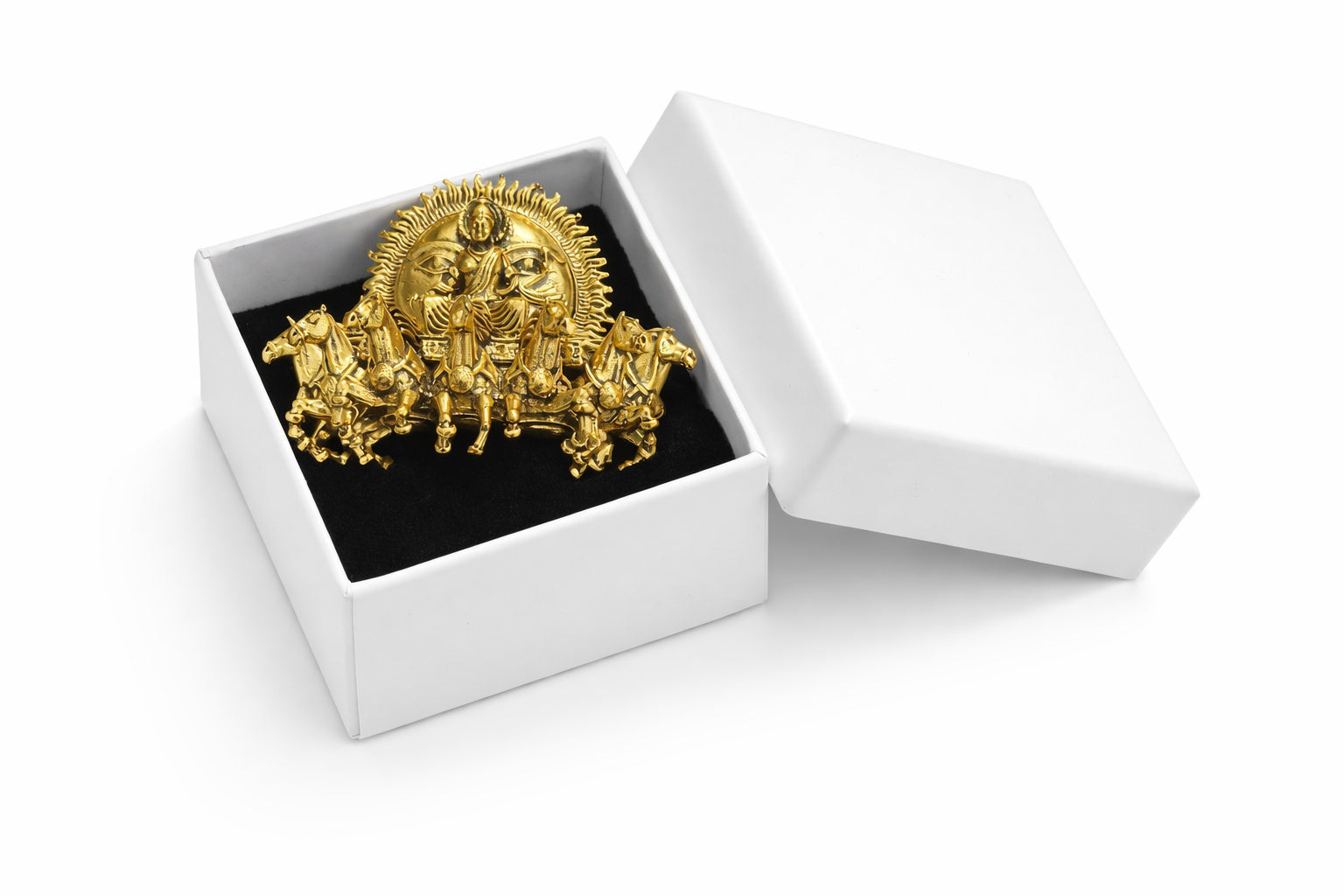 Gold Plated Surya Narayan Brooch | Sun God with Seven Horses Design | Spiritual Hindu Pin for Ethnic & Festive Wear