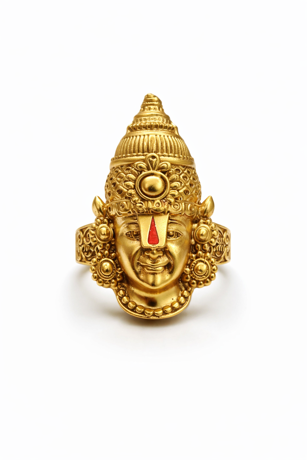 Tirupati Balaji Gold Plated Brass Ring for Men – Lord Venkateswara Temple Statement Ring (Made To Order)