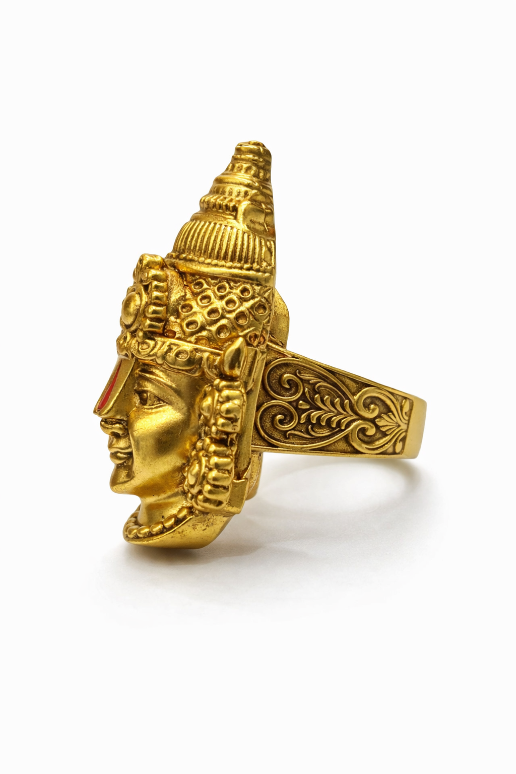 Tirupati Balaji Gold Plated Brass Ring for Men – Lord Venkateswara Temple Statement Ring (Made To Order)