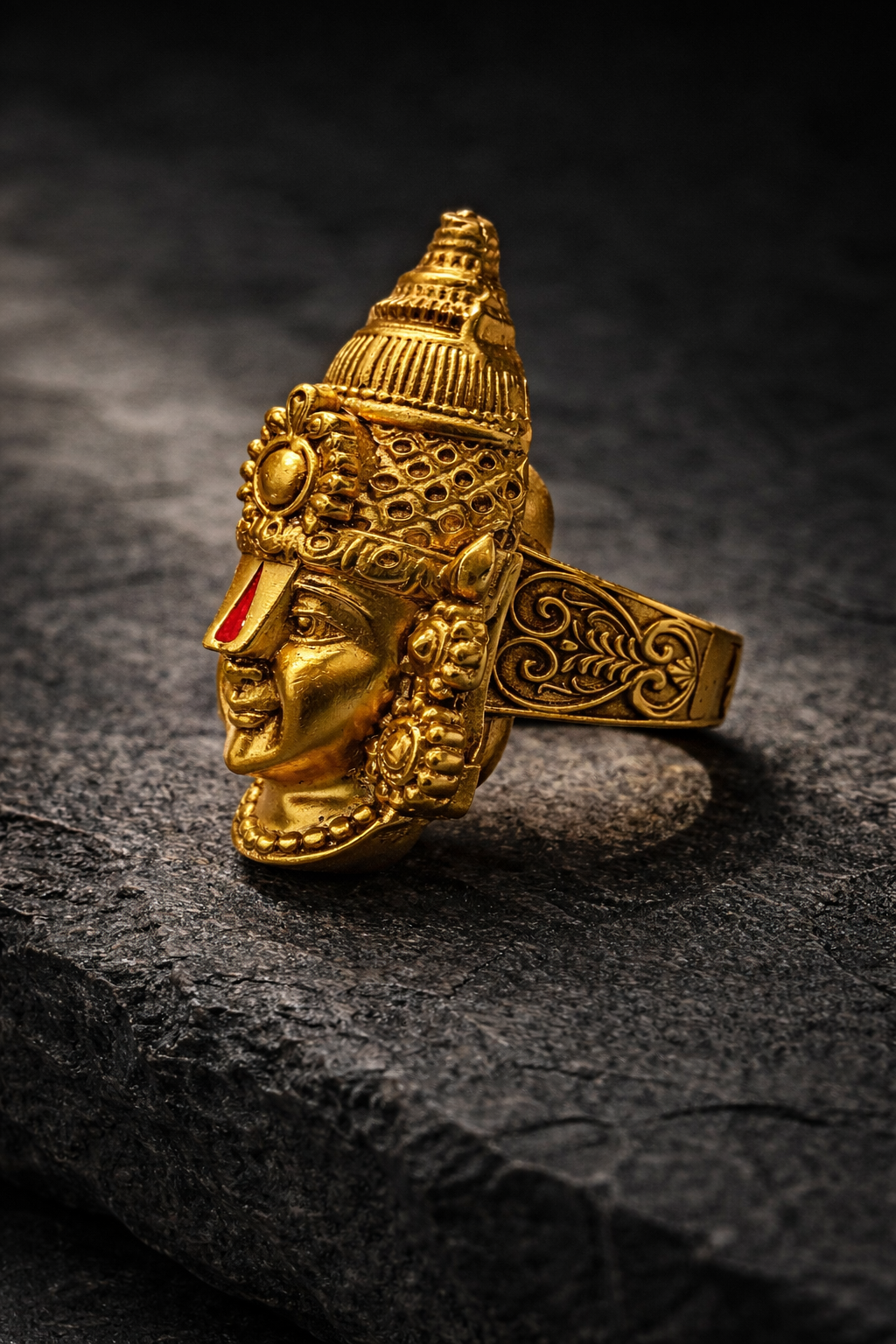 Tirupati Balaji Gold Plated Brass Ring for Men – Lord Venkateswara Temple Statement Ring (Made To Order)