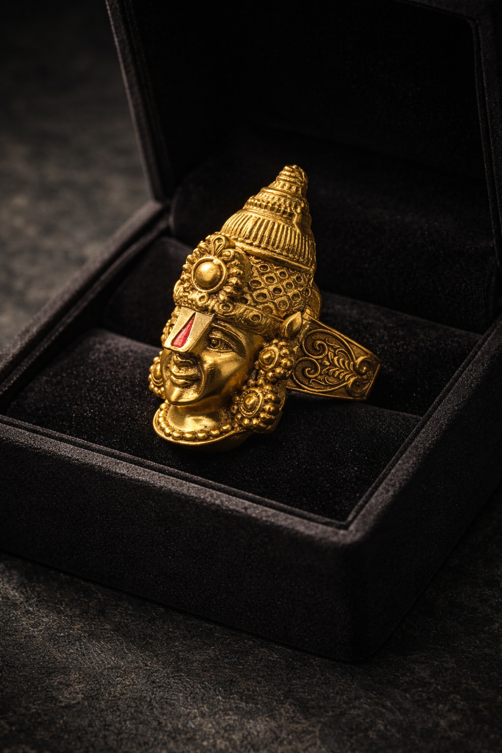 Tirupati Balaji Gold Plated Brass Ring for Men – Lord Venkateswara Temple Statement Ring (Made To Order)