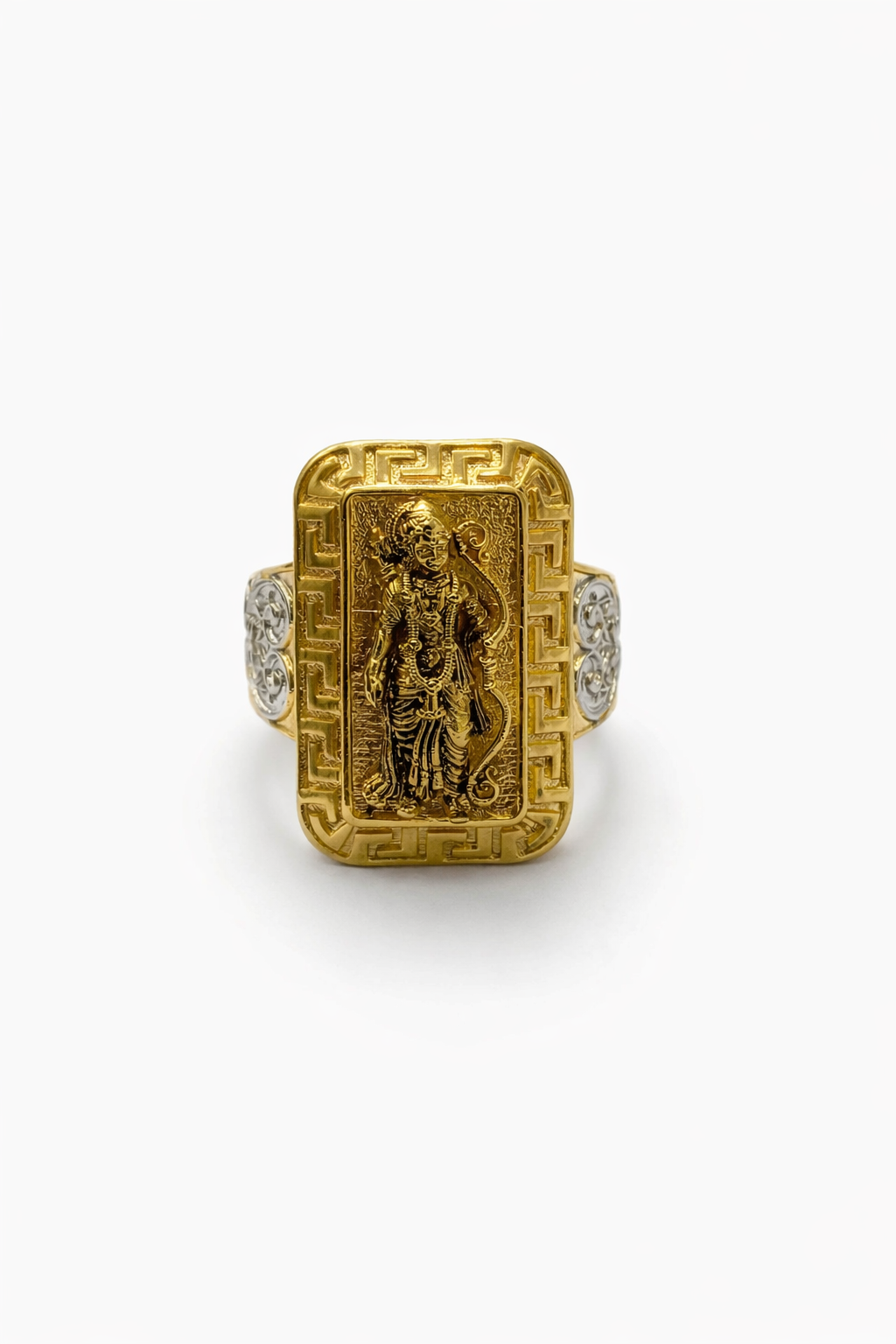 Shri Ram Gold Plated Brass Ring for Men – Hindu Temple Statement Ring with Engraved Lord Ram Design (Made to Order)