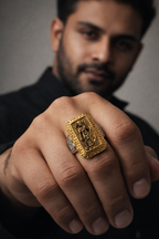 Shri Ram Gold Plated Brass Ring for Men – Hindu Temple Statement Ring with Engraved Lord Ram Design (Made to Order)