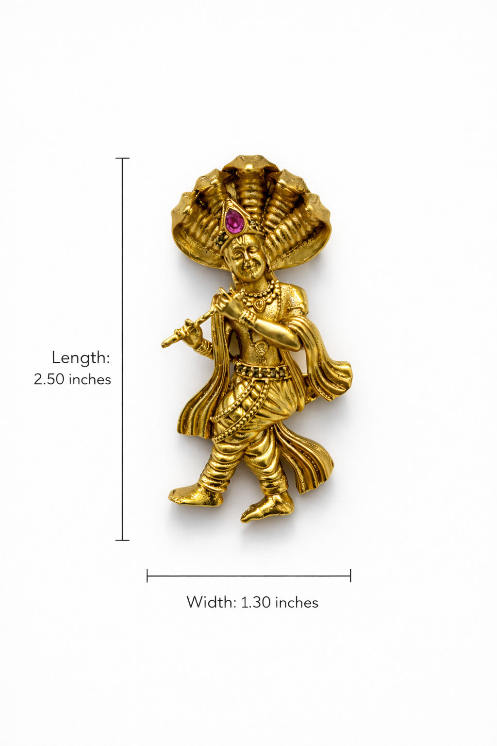 Gold Plated Lord Krishna Brooch | Flute Playing Krishna with Sheshnaag Design | Spiritual Ethnic Pin for Festive & Traditional Wear
