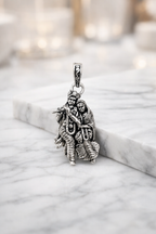 Oxidized Silver Pendant Featuring Lord Krishna & Radha Playing Flute – Traditional Ethnic Jewellery