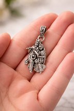 Oxidized Silver Pendant Featuring Lord Krishna & Radha Playing Flute – Traditional Ethnic Jewellery