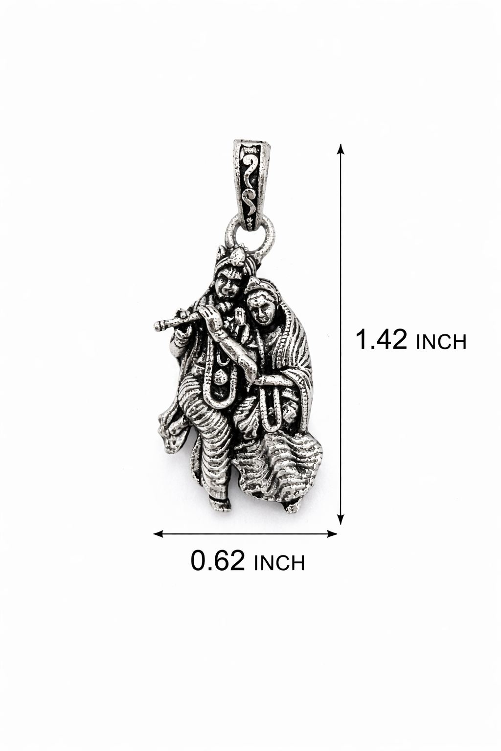 Oxidized Silver Pendant Featuring Lord Krishna & Radha Playing Flute – Traditional Ethnic Jewellery