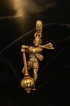 Antique Gold Plated Lord Hanuman Pendant with Traditional Gada Design