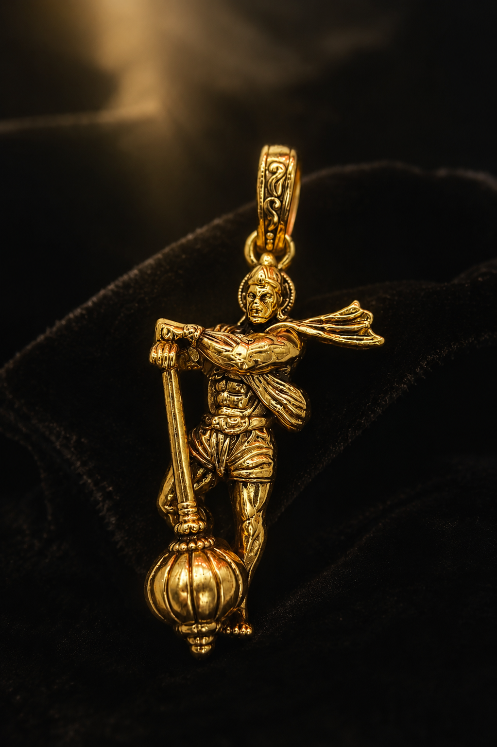 Antique Gold Plated Lord Hanuman Pendant with Traditional Gada Design