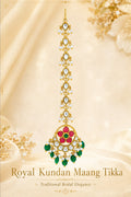 Gold Plated Kundan Stone Bridal Maang Tikka for Women | Traditional Rani Pink & Green Kundan Matha Patti Style Maang Tikka with Pearl Drops