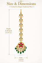Gold Plated Kundan Stone Bridal Maang Tikka for Women | Traditional Rani Pink & Green Kundan Matha Patti Style Maang Tikka with Pearl Drops