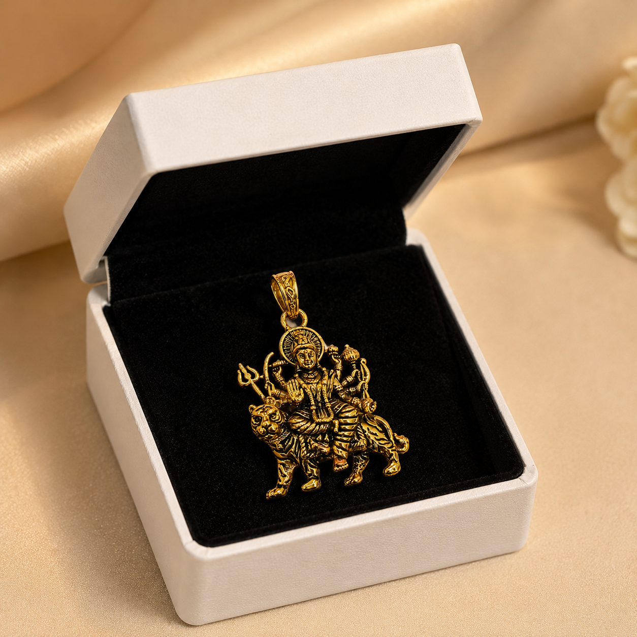 Durga Maa Sherawali Antique Gold Finish Religious Pendant for Men & Women