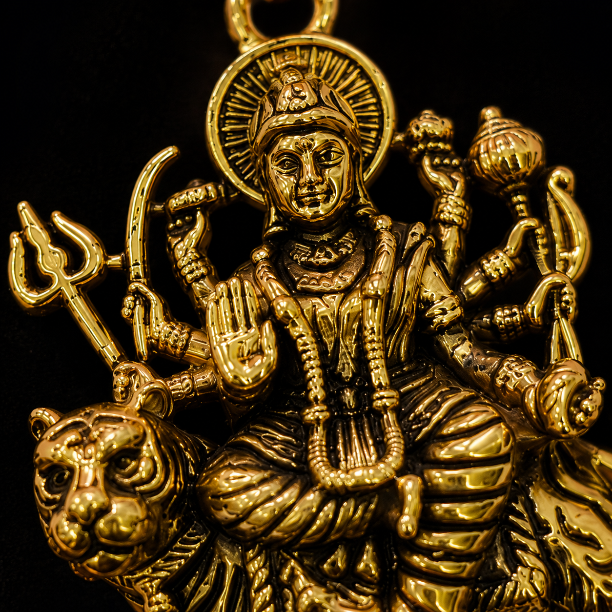 Durga Maa Sherawali Antique Gold Finish Religious Pendant for Men & Women