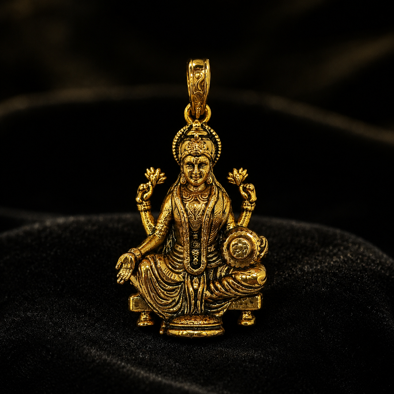 Mahalaxmi Divine Antique Gold Pendant | Traditional Temple Jewelry