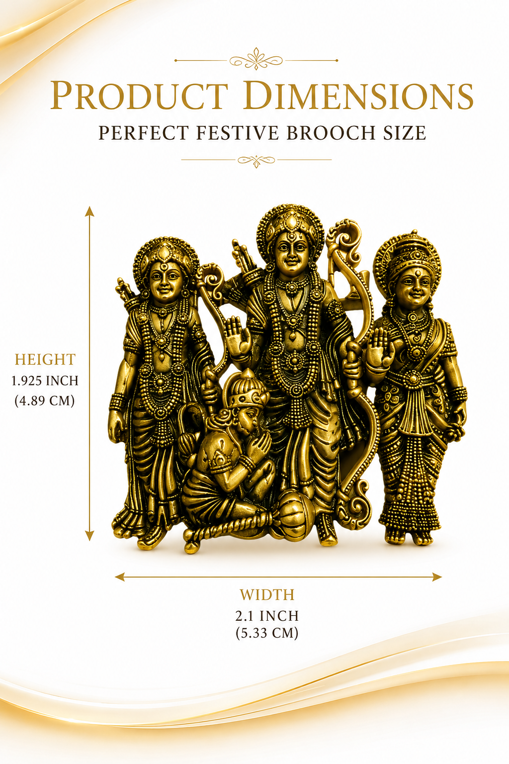 Divine Shri Ram Darbar Antique Gold Finish Religious Brooch with Lord Ram Sita Lakshman and Hanuman Ji Design