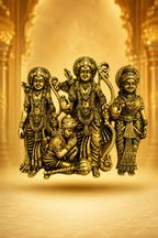 Divine Shri Ram Darbar Antique Gold Finish Religious Brooch with Lord Ram Sita Lakshman and Hanuman Ji Design