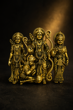 Divine Shri Ram Darbar Antique Gold Finish Religious Brooch with Lord Ram Sita Lakshman and Hanuman Ji Design