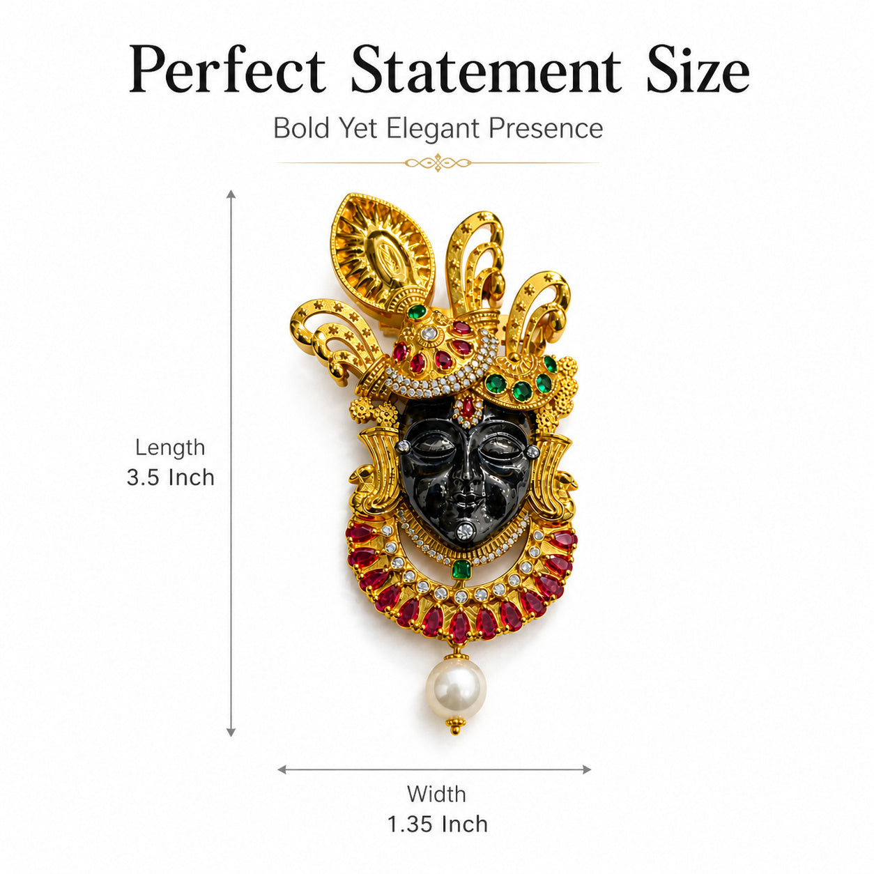 Shreenath Ji Brooch for Men & Women, Gold Plated Brass Brooch, Black Rhodium Face Design, Color Stone Religious Brooch, Traditional Ethnic Fashion Accessory, Unisex Designer Broach Pin
