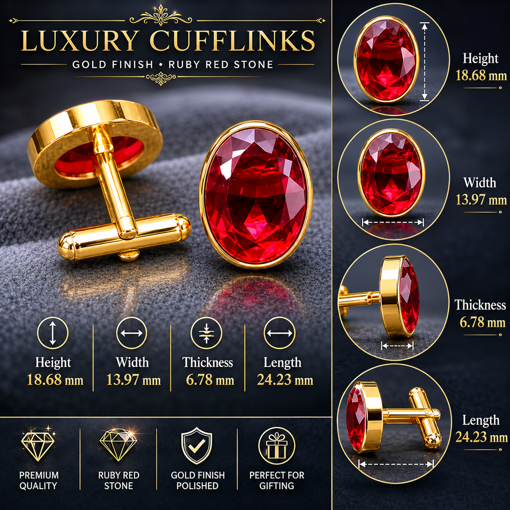 Luxe Man Ruby Red Oval Stone Cufflinks for Men | Luxury Formal Shirt Cuff Accessories