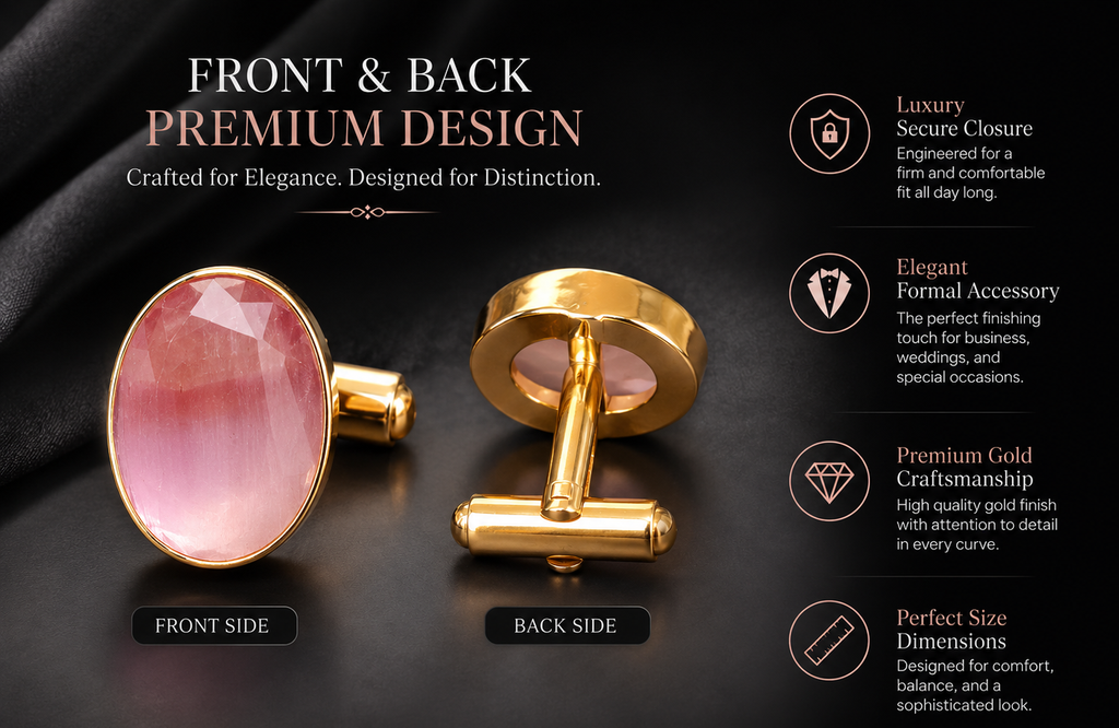Royal Pink Crystal Formal Shirt Cufflinks for Men
