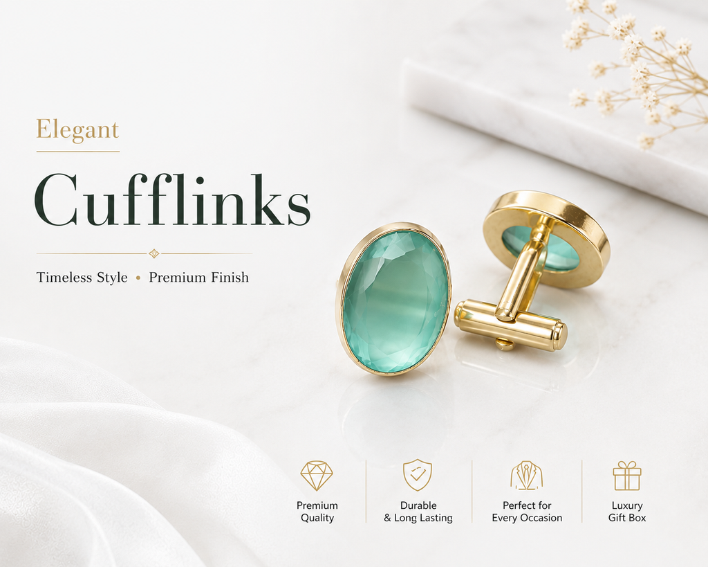 Luxury Green Crystal Oval Cufflinks for Gentlemen | Elegant Gold Tone Formal Wear Accessories