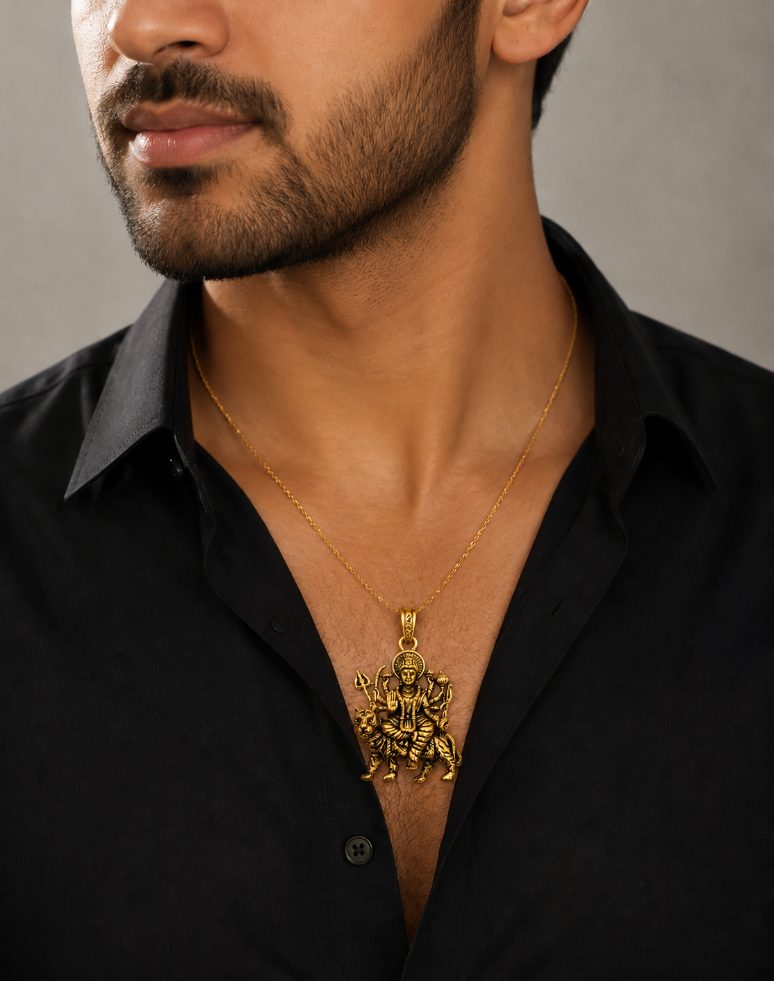 Durga Maa Sherawali Antique Gold Finish Religious Pendant for Men & Women