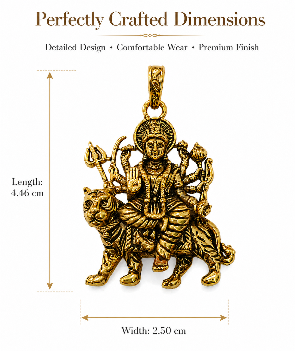 Durga Maa Sherawali Antique Gold Finish Religious Pendant for Men & Women