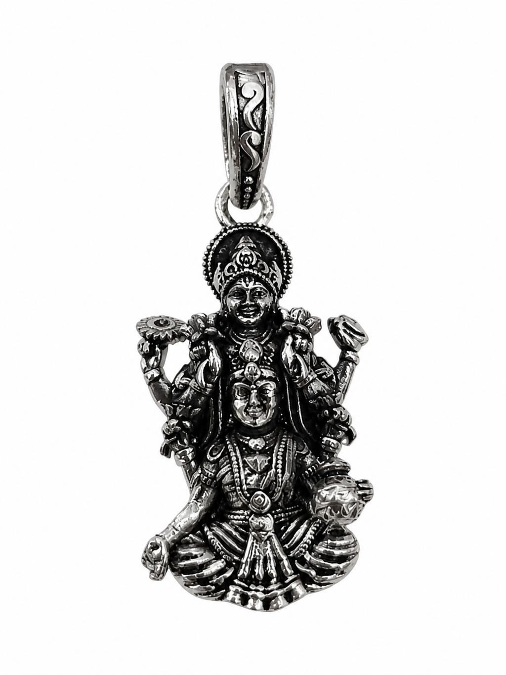 Silver Finish Vishnu Lakshmi Pendant Traditional Hindu Divine Couple Pendant