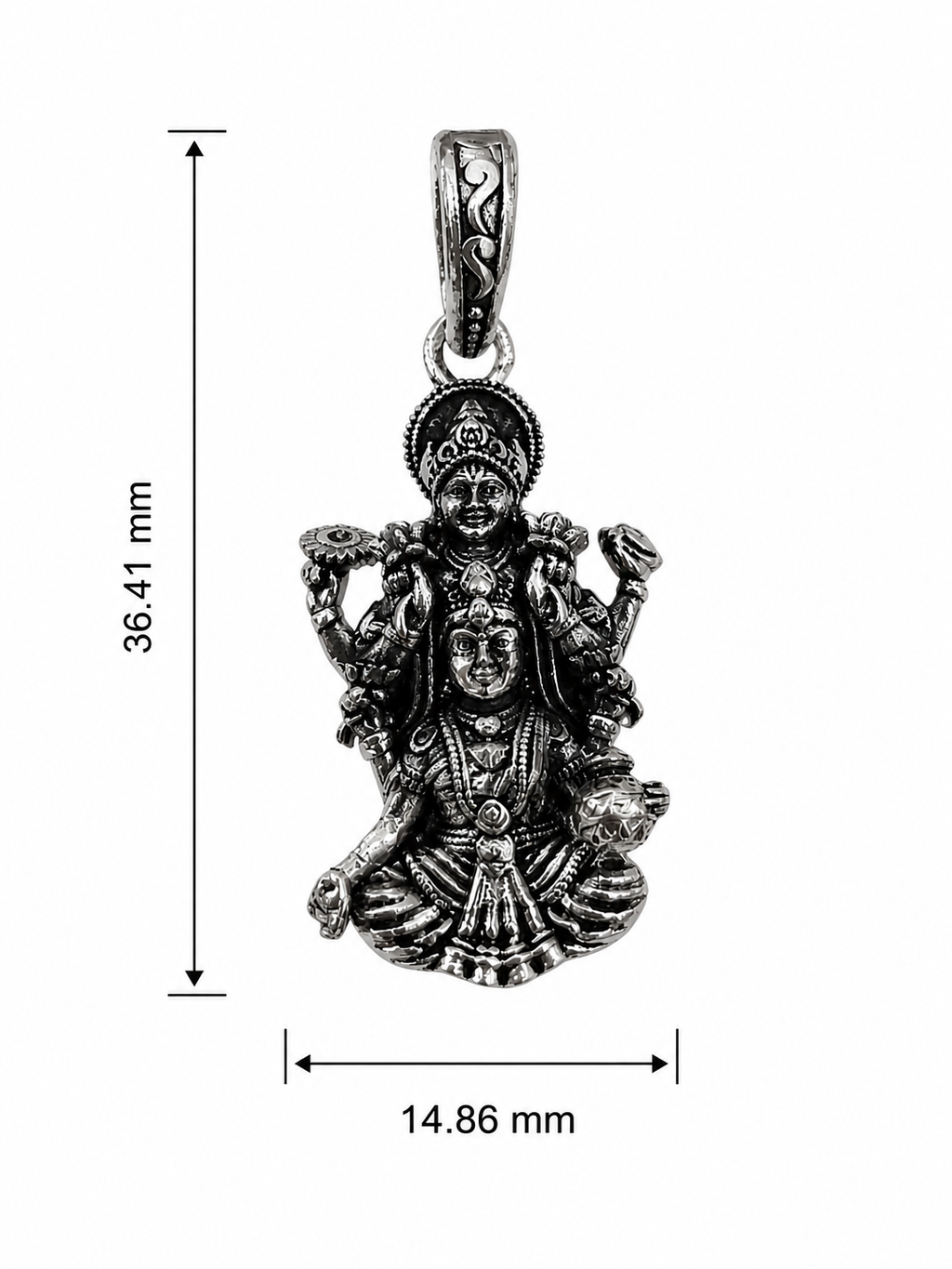 Silver Finish Vishnu Lakshmi Pendant Traditional Hindu Divine Couple Pendant