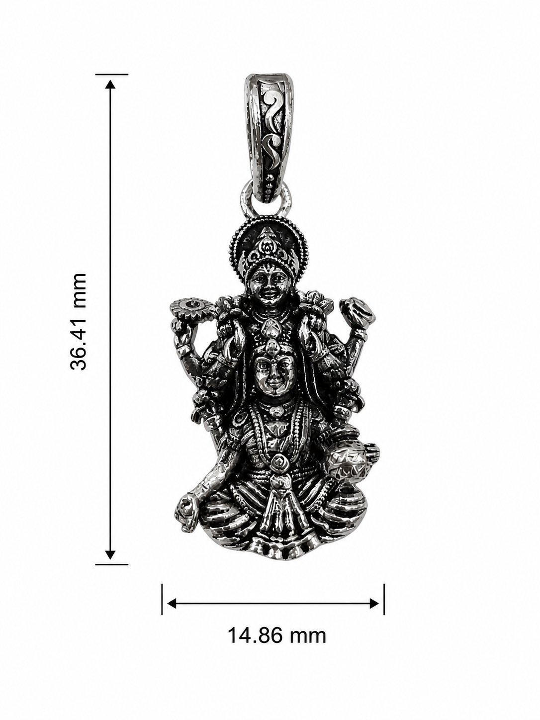 Silver Finish Vishnu Lakshmi Pendant Traditional Hindu Divine Couple Pendant