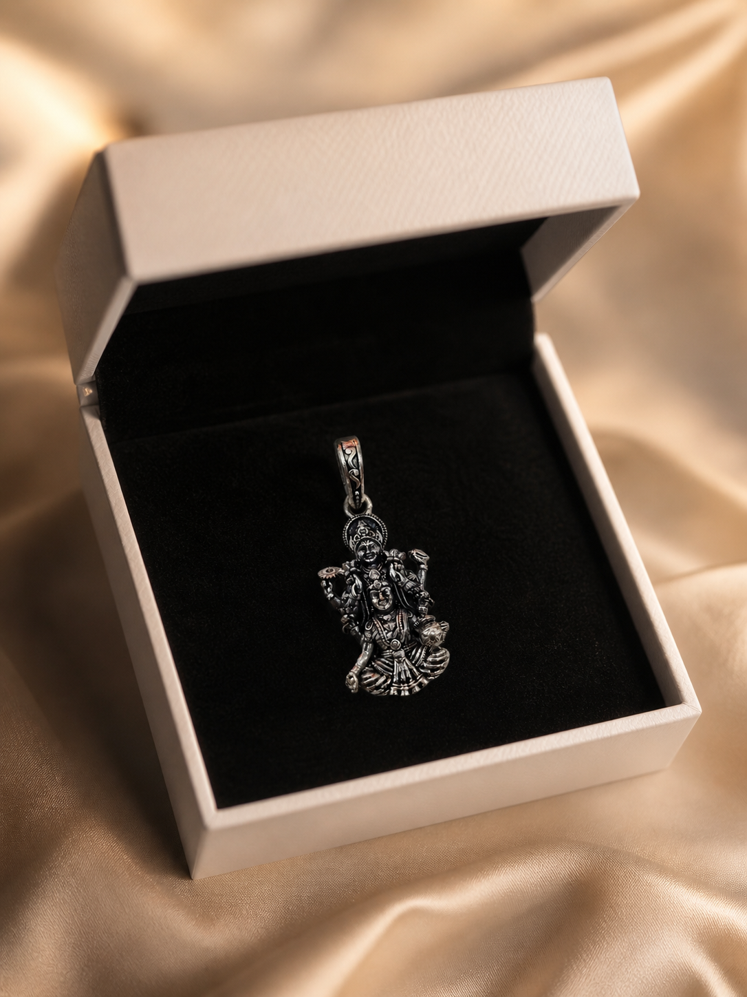 Silver Finish Vishnu Lakshmi Pendant Traditional Hindu Divine Couple Pendant