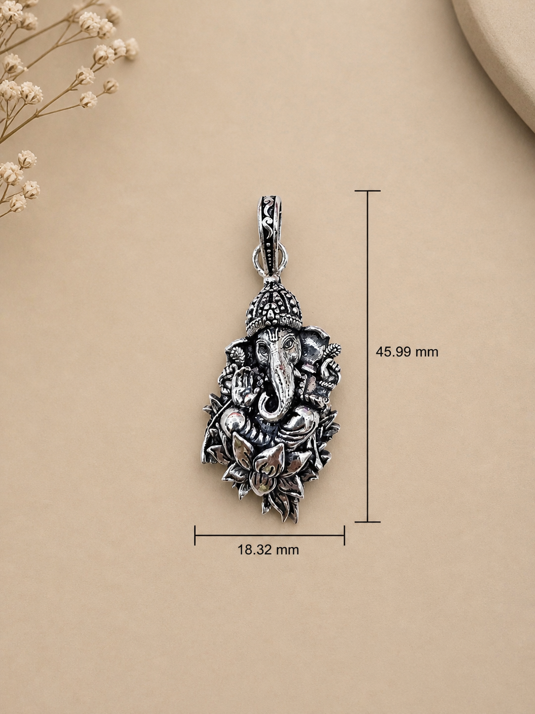 Traditional Ganesh Ji Lotus Flower Pendant | Oxidized Silver Spiritual Jewelry | Unisex Religious Locket