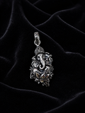 Traditional Ganesh Ji Lotus Flower Pendant | Oxidized Silver Spiritual Jewelry | Unisex Religious Locket
