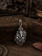 Traditional Ganesh Ji Lotus Flower Pendant | Oxidized Silver Spiritual Jewelry | Unisex Religious Locket