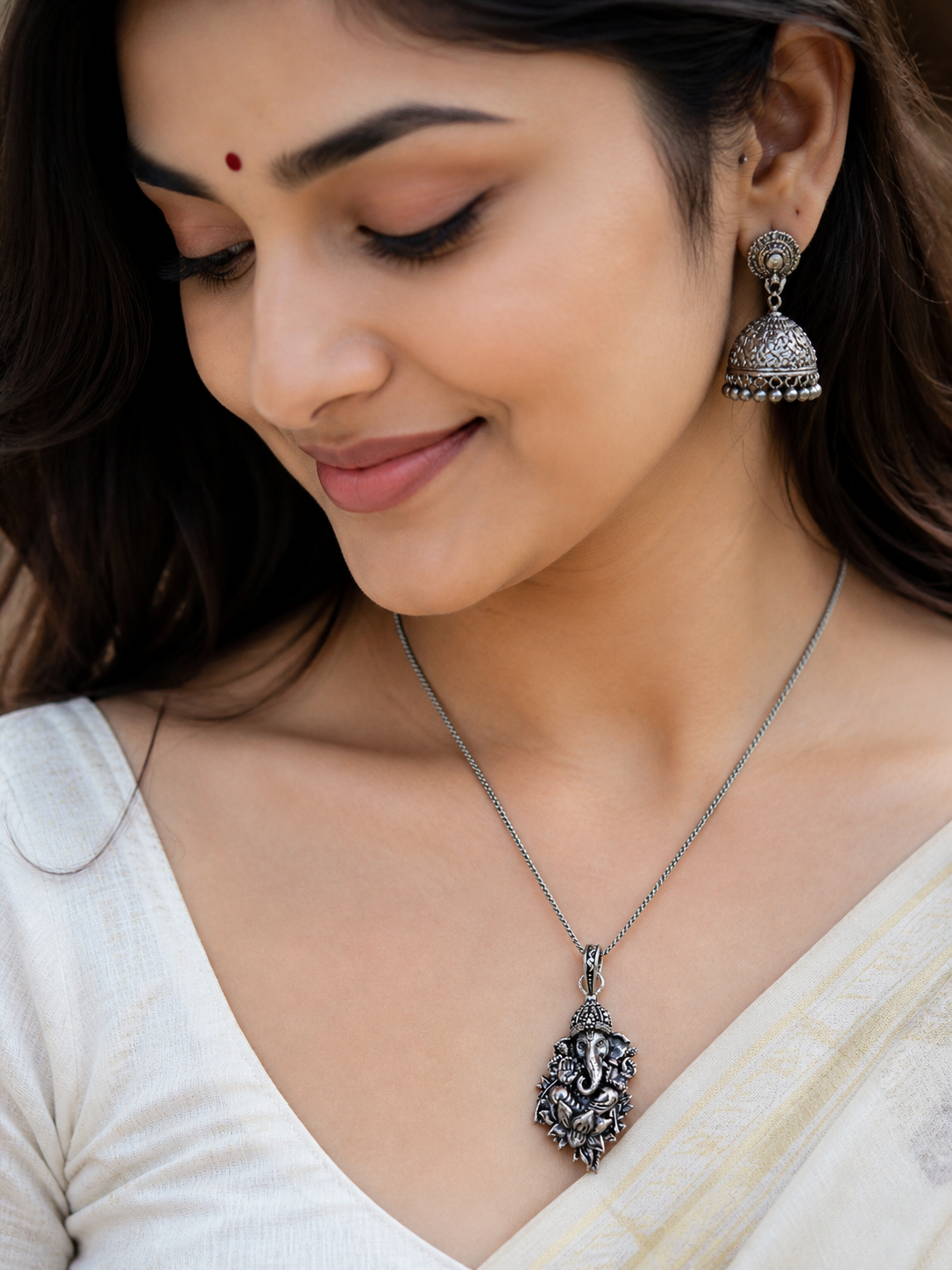 Traditional Ganesh Ji Lotus Flower Pendant | Oxidized Silver Spiritual Jewelry | Unisex Religious Locket