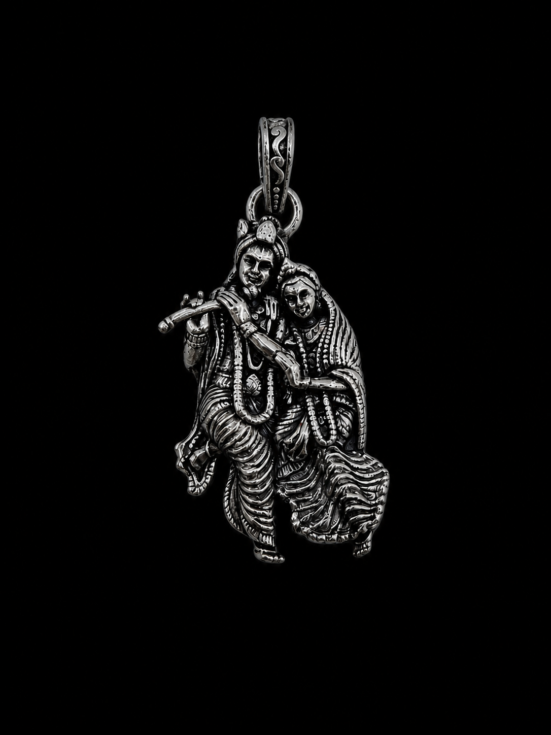Radha Krishna Pendant Oxidized Finish – Divine Love Couple Locket, Flute Krishna Jewelry, Spiritual Hindu Pendant, Unisex Religious Gift, Antique Silver Look Necklace Pendant