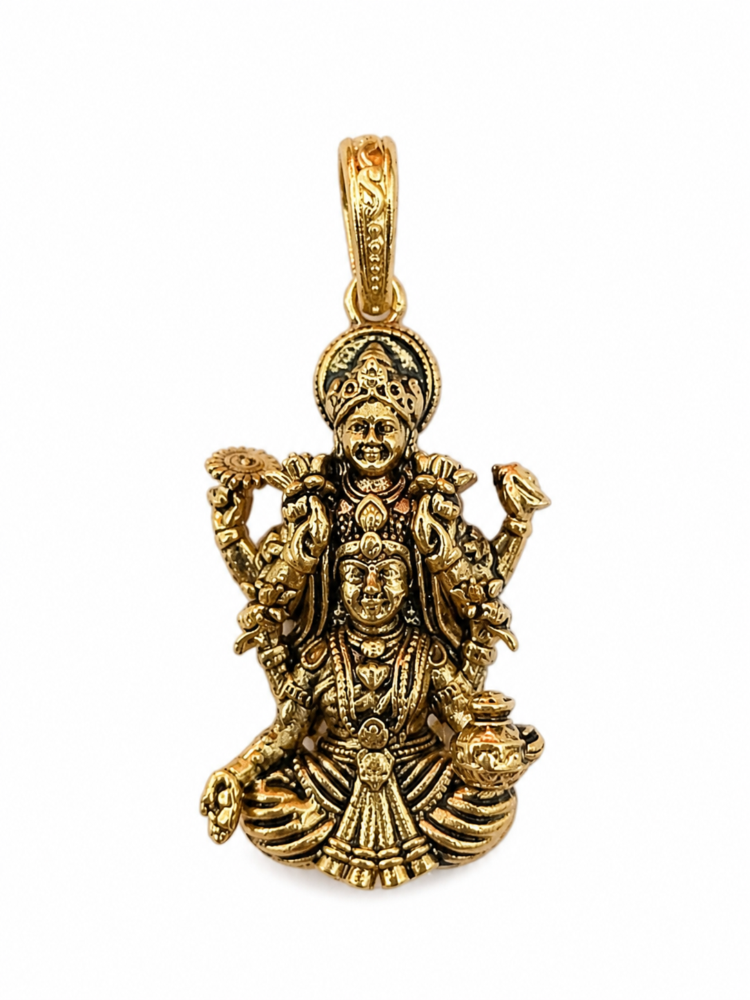 Traditional Lakshmi Narayan Pendant in Antique Gold Finish for Men & Women